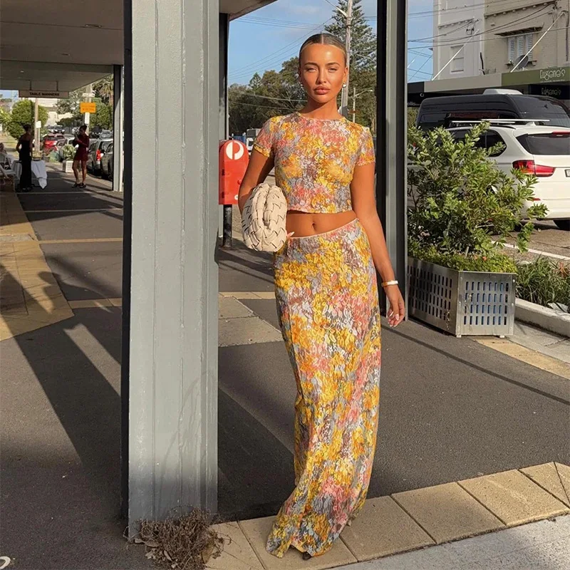 Flower Lace Skirt Sets for Women Sexy See Through Slim Holiday Outfits Summer Short Sleeve Top and Maxi Skirt Two Piece Set 2025
Flower Lace Skirt Sets for Women Sexy See Through Slim Holiday Outfits Summer Short Sleeve Top and Maxi Skirt Two Piece Set 2025