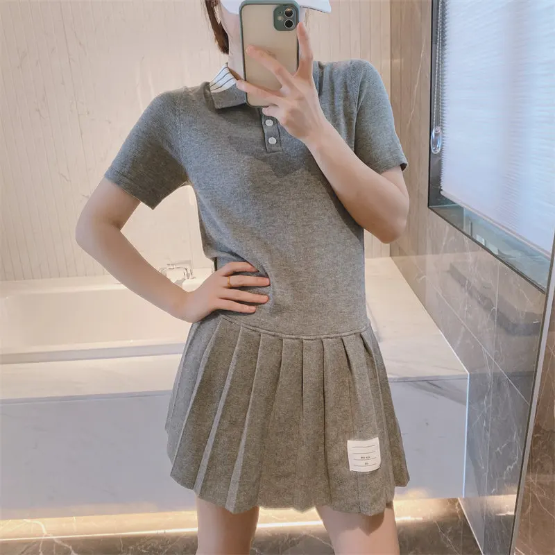 High Quality TB College Style Knitted Polo Shirt High-quality Short-sleeved Dress Women's Summer Thin Pleated Skirt Trend
High Quality TB College Style Knitted Polo Shirt High-quality Short-sleeved Dress Women's Summer Thin Pleated Skirt Trend
