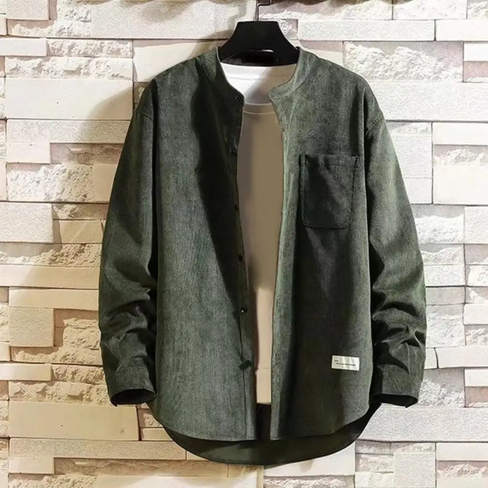Men Shirt Single Breasted Long Sleeve Stand Collar Solid Color Loose Match Pants Buttons Patch Pocket Autumn Corduroy Shirt Ropa
Men Shirt Single Breasted Long Sleeve Stand Collar Solid Color Loose Match Pants Buttons Patch Pocket Autumn Corduroy Shirt Ropa