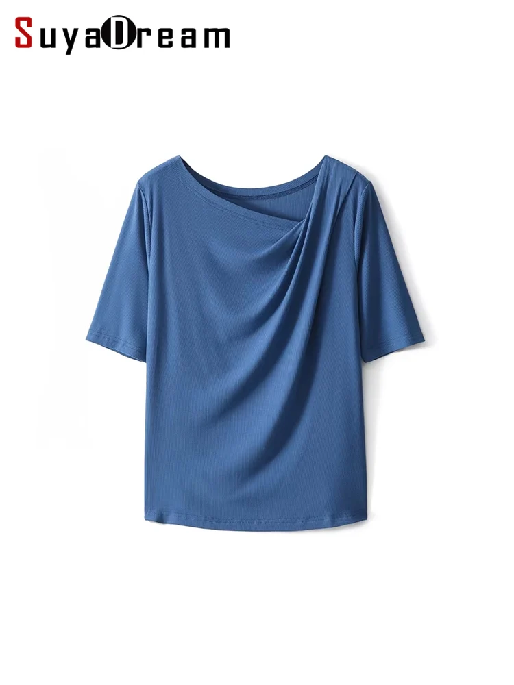 SuyaDream Women Solid T Shirt Real Silk Blend Skew Collar Summer Tee 2025 New Ribs Tops Blue Pink
SuyaDream Women Solid T Shirt Real Silk Blend Skew Collar Summer Tee 2025 New Ribs Tops Blue Pink