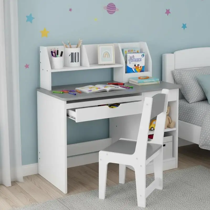 Two-Piece Kids Desk and Chair Set with Storage, for Ages 5-8 Years - Grey
Two-Piece Kids Desk and Chair Set with Storage, for Ages 5-8 Years - Grey