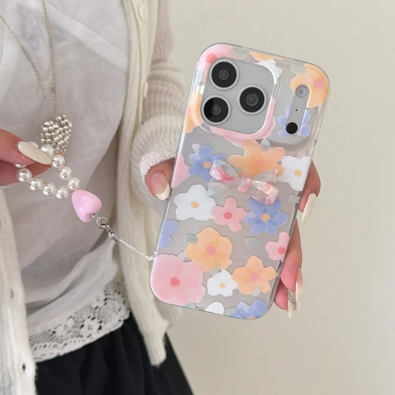 Fashion Laser Silver Oil Painting Flower 3D Bowknot Cute Phone Case For iPhone 17 Pro 16 15 14 Pro Max Cover with Chain Lovely C
Fashion Laser Silver Oil Painting Flower 3D Bowknot Cute Phone Case For iPhone 17 Pro 16 15 14 Pro Max Cover with Chain Lovely C
