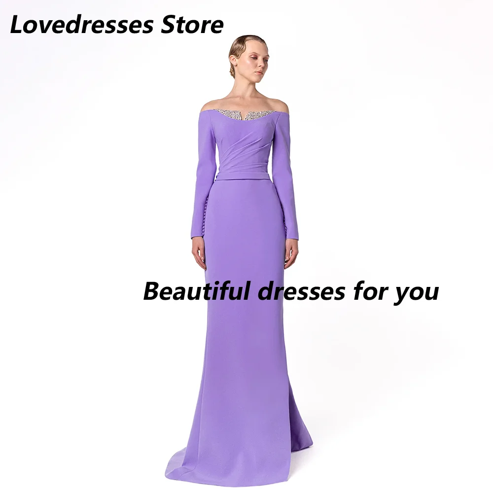 Lilac Evening Dress for Woman Customized Boat Neck Long Sleeves Crystal Beading Floor Length Mermaid Party Dresses Prom Gown
Lilac Evening Dress for Woman Customized Boat Neck Long Sleeves Crystal Beading Floor Length Mermaid Party Dresses Prom Gown