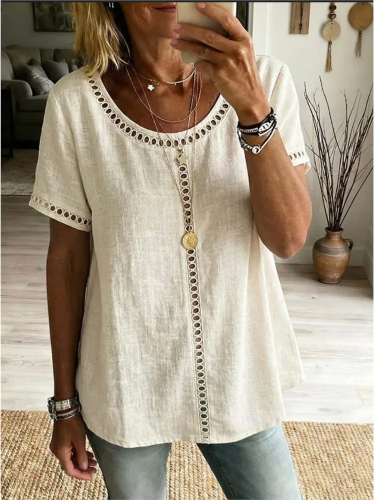 Retro Hollow Shirt Fashion Women's O Neck Casual Shirt 2026 Summer Chic Short Sleeve Loose Vacation Top Elegant Clothes Female
Retro Hollow Shirt Fashion Women's O Neck Casual Shirt 2026 Summer Chic Short Sleeve Loose Vacation Top Elegant Clothes Female