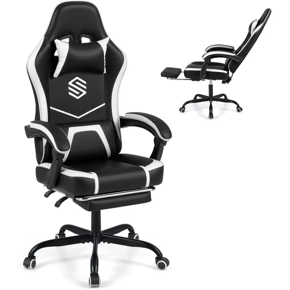 Ergonomic Height-Adjustable Gaming Chair with Lumbar Support, Reclining Backrest, and Footrest (Black)
Ergonomic Height-Adjustable Gaming Chair with Lumbar Support, Reclining Backrest, and Footrest (Black)