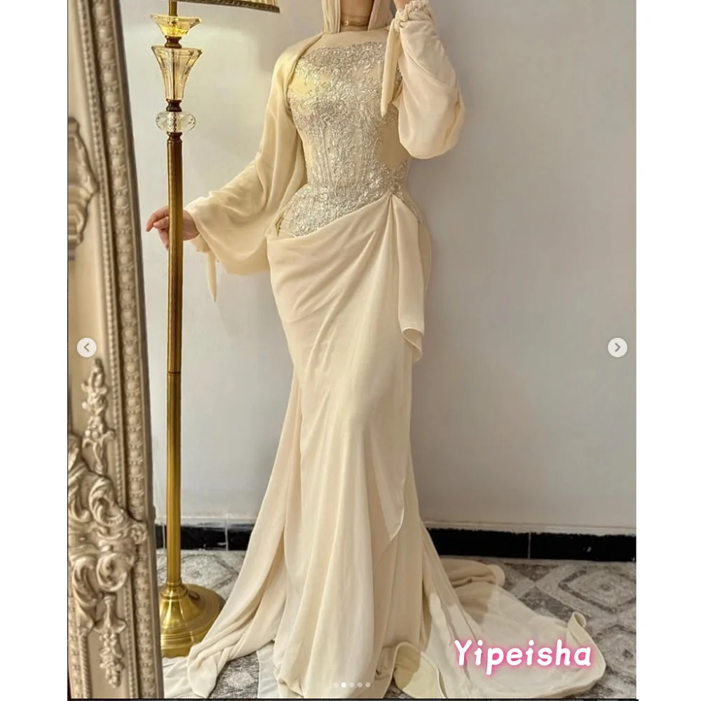Customized Mermaid Long Sleeves Evening Dresses O-Neck Floor Length Pleated Lace Sequns Prom Dress Vestidos De Noches
Customized Mermaid Long Sleeves Evening Dresses O-Neck Floor Length Pleated Lace Sequns Prom Dress Vestidos De Noches