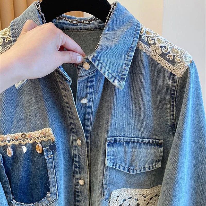 Fashion Denim Shirt For Women Spring 2025 New Loose Lace Splicing Cowboy Shirt Jacket Top korean Reviews Many Girls Clothes
Fashion Denim Shirt For Women Spring 2025 New Loose Lace Splicing Cowboy Shirt Jacket Top korean Reviews Many Girls Clothes