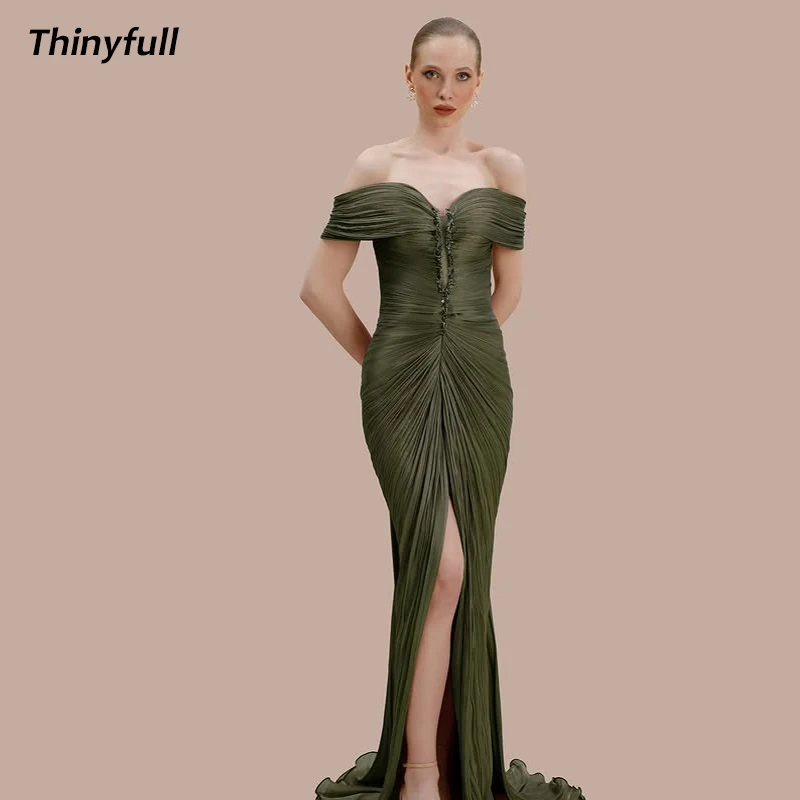 Thinyfull Mermaid Dubai Prom Dresses Off Shoulder Shiny Satin Arab Evening Gown Split Long Dress robes de soirée Customized
Thinyfull Mermaid Dubai Prom Dresses Off Shoulder Shiny Satin Arab Evening Gown Split Long Dress robes de soirée Customized
