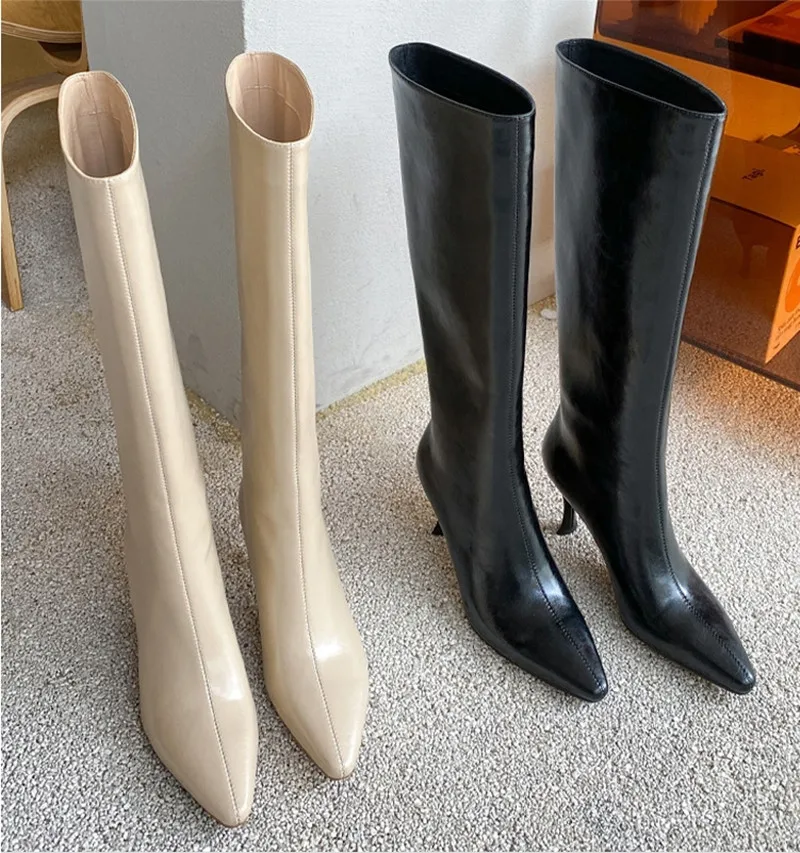 Women Genuine Leather Knee High Boots Pointed Toe Thin High Heels Slip On Party Club Winter Elegant Ladies Footwear Botas Mujer
Women Genuine Leather Knee High Boots Pointed Toe Thin High Heels Slip On Party Club Winter Elegant Ladies Footwear Botas Mujer