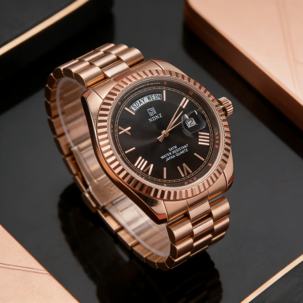 NDNZ Men'sLuxury Day-Date Quartz Watch 3ATM Water Resistant Stainless Steel Band Roman Numeral Dial Business Casual Wristwatch
NDNZ Men'sLuxury Day-Date Quartz Watch 3ATM Water Resistant Stainless Steel Band Roman Numeral Dial Business Casual Wristwatch