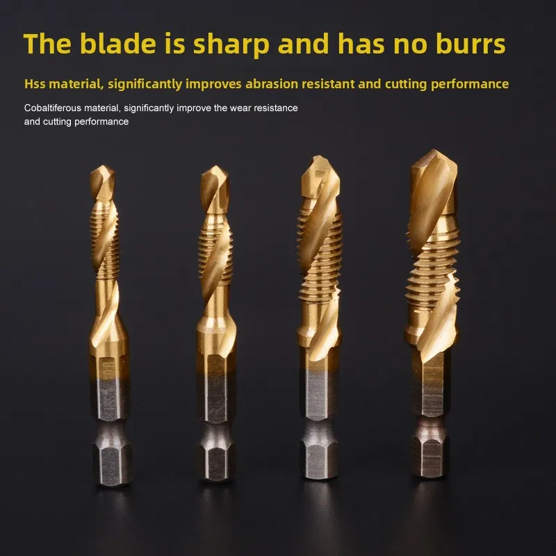 3-In-1 Machine Tap Tap Bit / Hexagonal Handle Tapping Tooth Compound Drilling and Tapping Chamfer Integrated Spiral Tap Set
3-In-1 Machine Tap Tap Bit / Hexagonal Handle Tapping Tooth Compound Drilling and Tapping Chamfer Integrated Spiral Tap Set