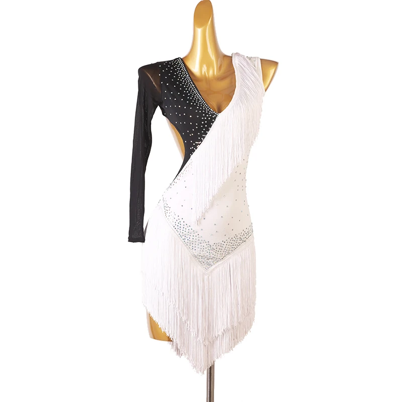 New Sexy Women's Latin Dance Dress Rhinestone Fringe White Rumba Dress Salsa Ballroom Dancing Clothes Single Sleeve
New Sexy Women's Latin Dance Dress Rhinestone Fringe White Rumba Dress Salsa Ballroom Dancing Clothes Single Sleeve