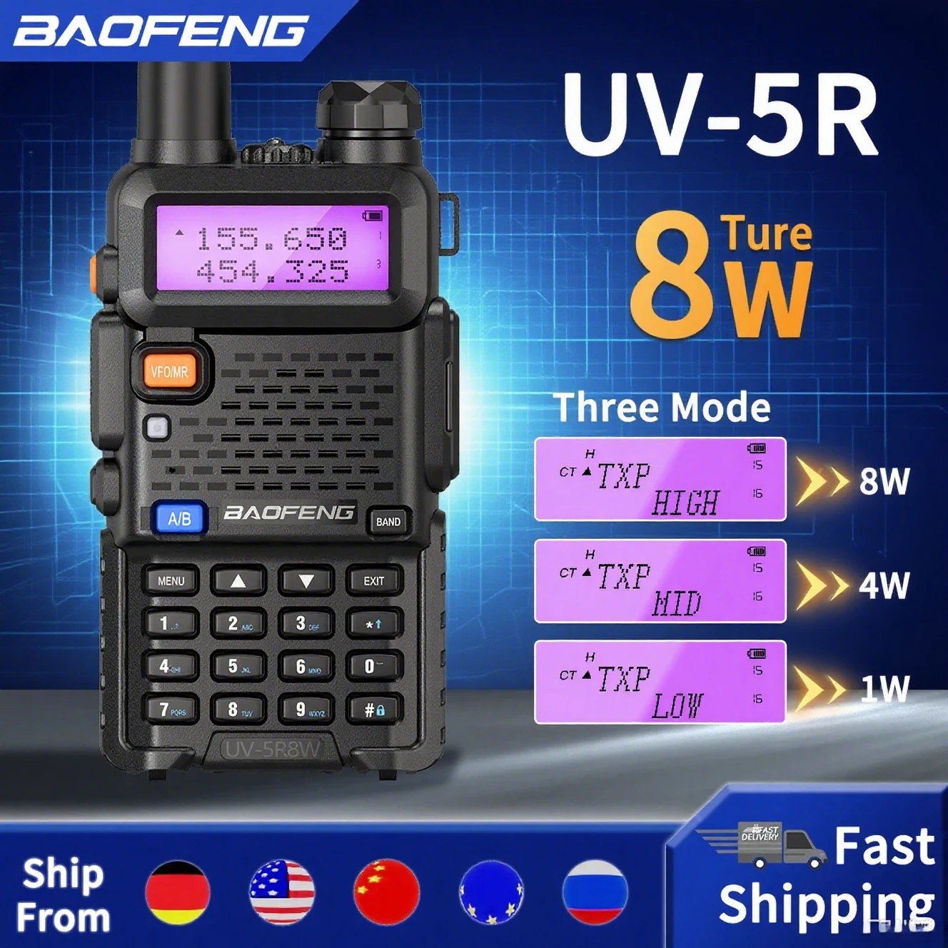 Baofeng UV5R 5W 8W Walkie Talkie Dual Band Vhf Uhf FM Ham Two Way Radio Handheld Transceiver Hunting camping outdoor equipment 
Baofeng UV5R 5W 8W Walkie Talkie Dual Band Vhf Uhf FM Ham Two Way Radio Handheld Transceiver Hunting camping outdoor equipment
