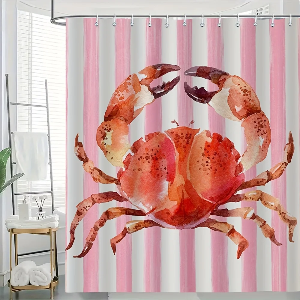 Shower Curtain - Watercolor Crab Design on a Striped Backdrop, Polyester Bathroom Decoration, Machine Washable 71X71 Inch
Shower Curtain - Watercolor Crab Design on a Striped Backdrop, Polyester Bathroom Decoration, Machine Washable 71X71 Inch