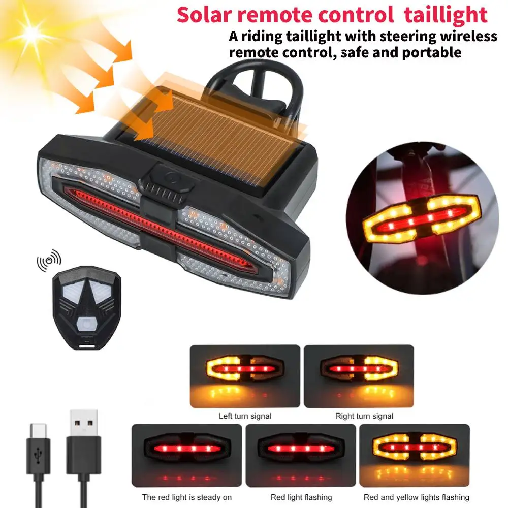 Solar Rechargeable Bike Tail Light with Turn Signals Warning Bike Lights Wireless Remote Control Cycling Back Light for Riding
Solar Rechargeable Bike Tail Light with Turn Signals Warning Bike Lights Wireless Remote Control Cycling Back Light for Riding