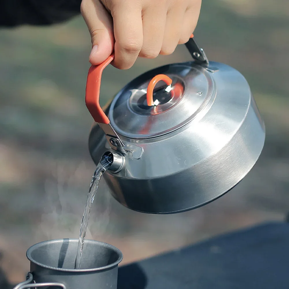 Outdoor Tea Kettle 1L Stainless Steel Large Capacity Portable Coffee Pot Water Kettle With Silicone Handle Camping Teapot Parts
Outdoor Tea Kettle 1L Stainless Steel Large Capacity Portable Coffee Pot Water Kettle With Silicone Handle Camping Teapot Parts