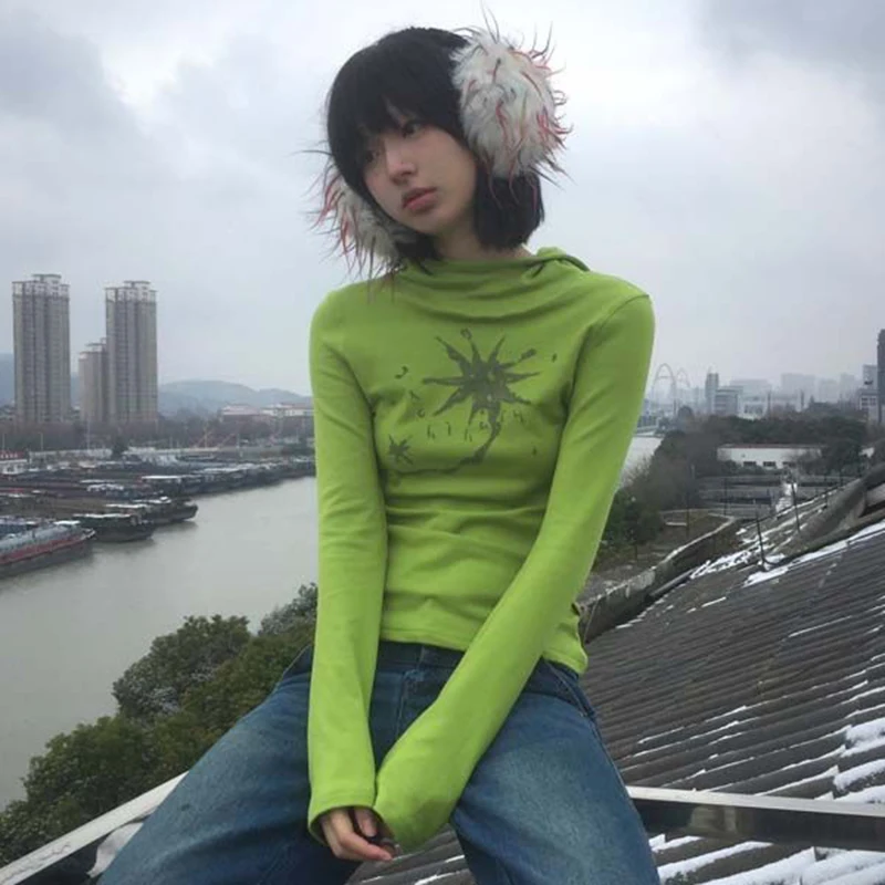 GIDYQ Y2K Hooded T Shirt Women Grunge Aesthetics Green Long Sleeve Tees Japanese Vintage Harajuku Hooded Tops 2000S Streetwear
GIDYQ Y2K Hooded T Shirt Women Grunge Aesthetics Green Long Sleeve Tees Japanese Vintage Harajuku Hooded Tops 2000S Streetwear