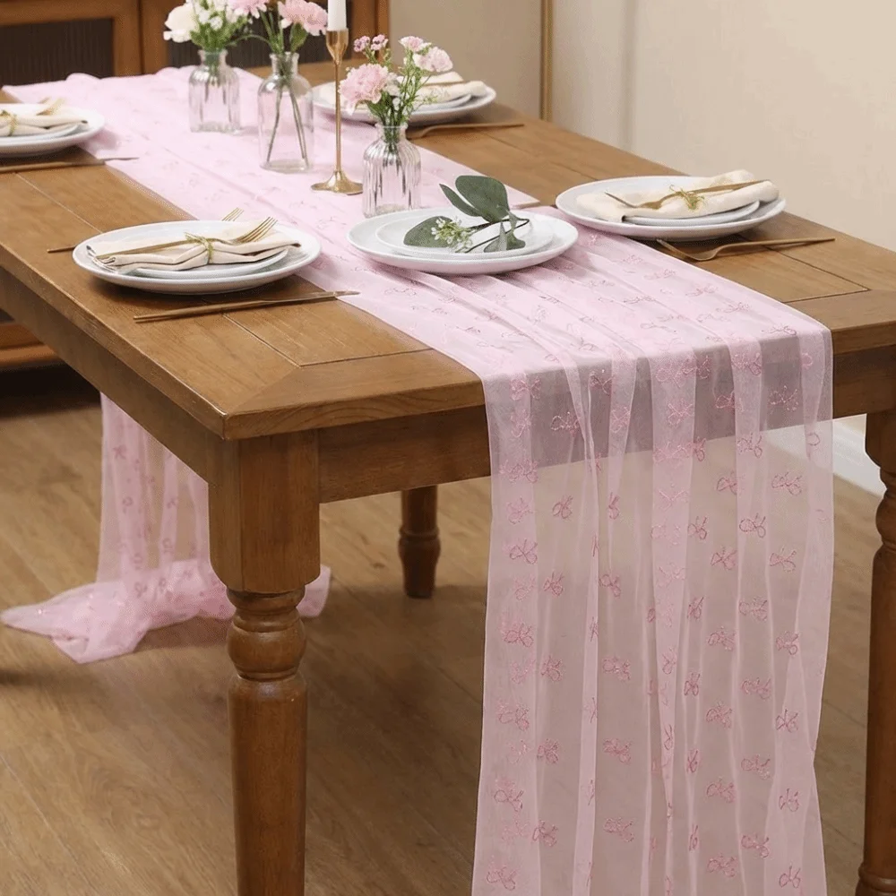 Party Decoration Sheer Tulle Pink Bow Table Runner Soft Romantic Table Flag Cover Decorative Long Table Runner Table Setting
Party Decoration Sheer Tulle Pink Bow Table Runner Soft Romantic Table Flag Cover Decorative Long Table Runner Table Setting
