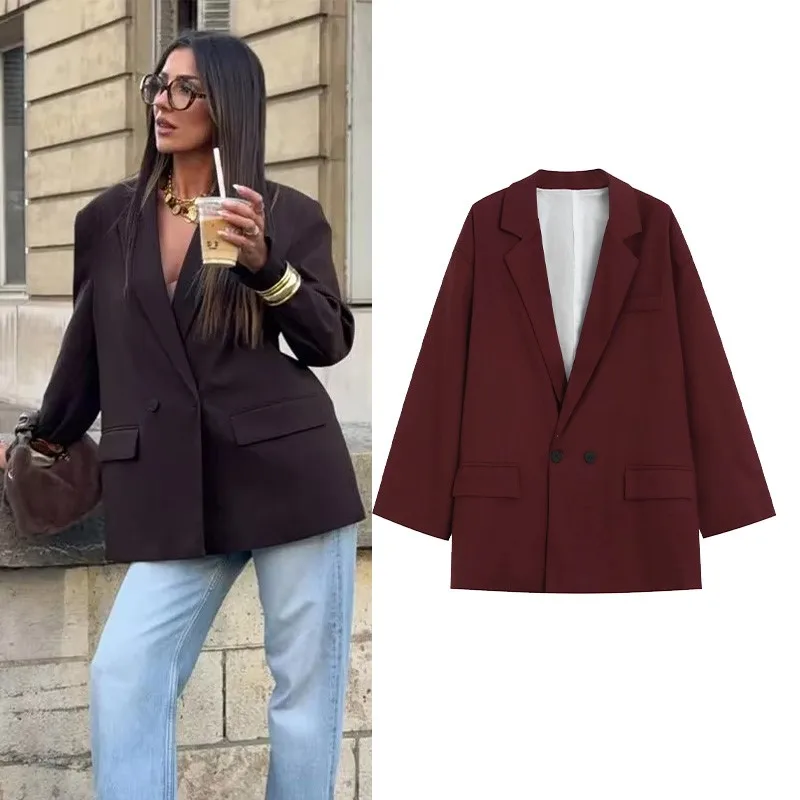 Women's Double-Breasted Blazer 2026 Spring Casual Simple Turn-Down Collar Long Sleeve Pocket Women Coats Solid Female Outerwear
Women's Double-Breasted Blazer 2026 Spring Casual Simple Turn-Down Collar Long Sleeve Pocket Women Coats Solid Female Outerwear