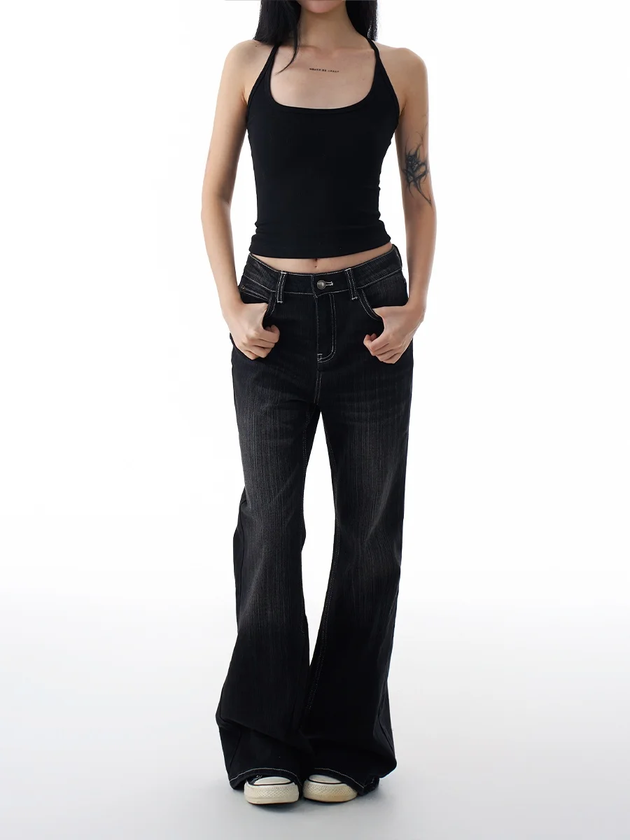 Джинсы-колокольчики с высокой талией в стиле ретро, женские черные тонкие широкие брюки до щиколотки, повседневные хлопковые джинсовые брюки на молнии
Джинсы-колокольчики с высокой талией в стиле ретро, женские черные тонкие широкие брюки до щиколотки, повседневные хлопковые джинсовые брюки на молнии