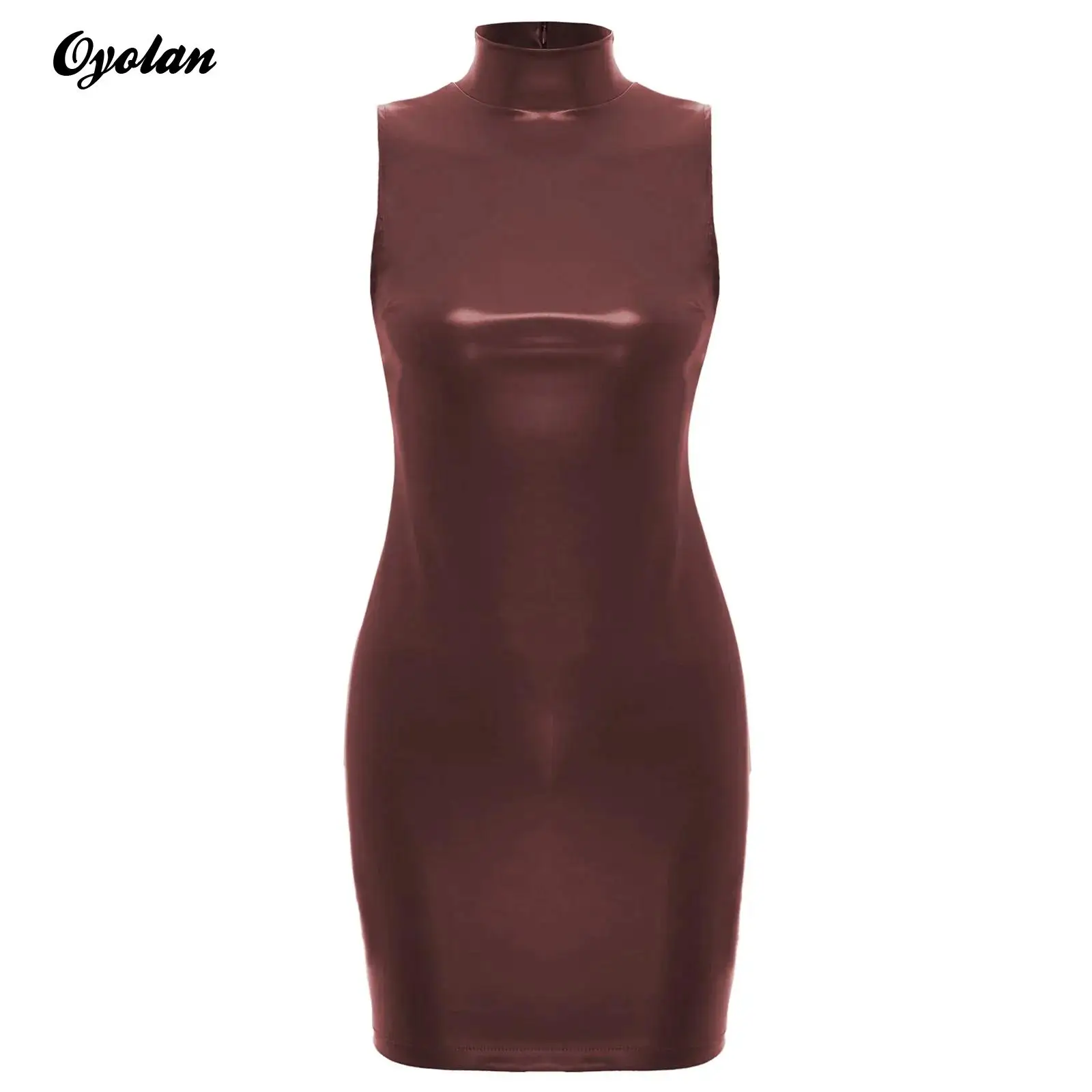 Womens Adult PU Leather Tight Fitting Bodycon Mini Dresses Stand Collar Hip Hugging Sleeveless Tank Dress Rave Party Costumes
Womens Adult PU Leather Tight Fitting Bodycon Mini Dresses Stand Collar Hip Hugging Sleeveless Tank Dress Rave Party Costumes