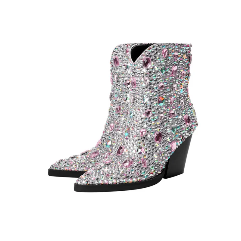 2023 Women's New Pure Hand Inlaid Short Boots, European and American Fashion Crystal Colored Full Diamond Pointed Short Boots
2023 Women's New Pure Hand Inlaid Short Boots, European and American Fashion Crystal Colored Full Diamond Pointed Short Boots