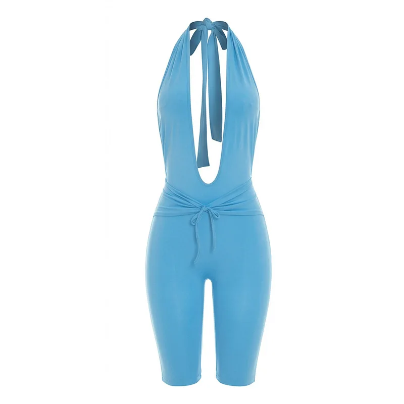Spring women's new sexy hot girl solid color lace up hanging neck jumpsuit
Spring women's new sexy hot girl solid color lace up hanging neck jumpsuit