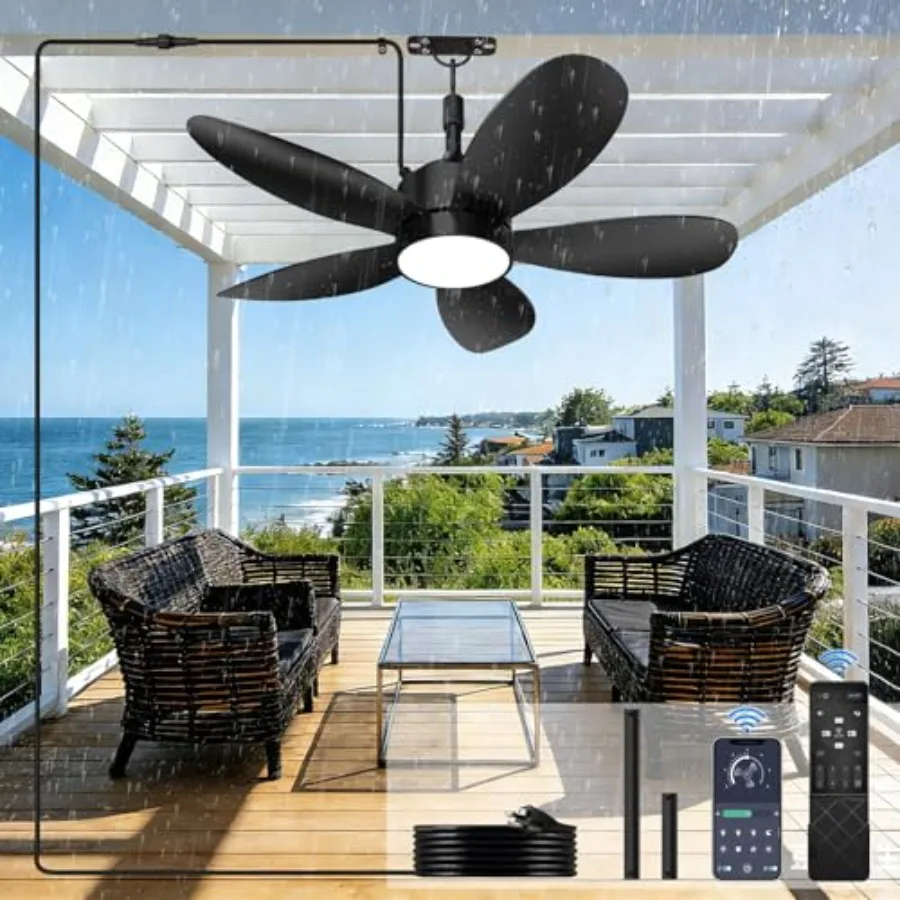 Waterproof Outdoor Ceiling Fan with Light and Remote for Patios Porch Pergola Gazebo, Black ABS Blades, 3CCT LED, 6-Speed DC Mo
Waterproof Outdoor Ceiling Fan with Light and Remote for Patios Porch Pergola Gazebo, Black ABS Blades, 3CCT LED, 6-Speed DC Mo