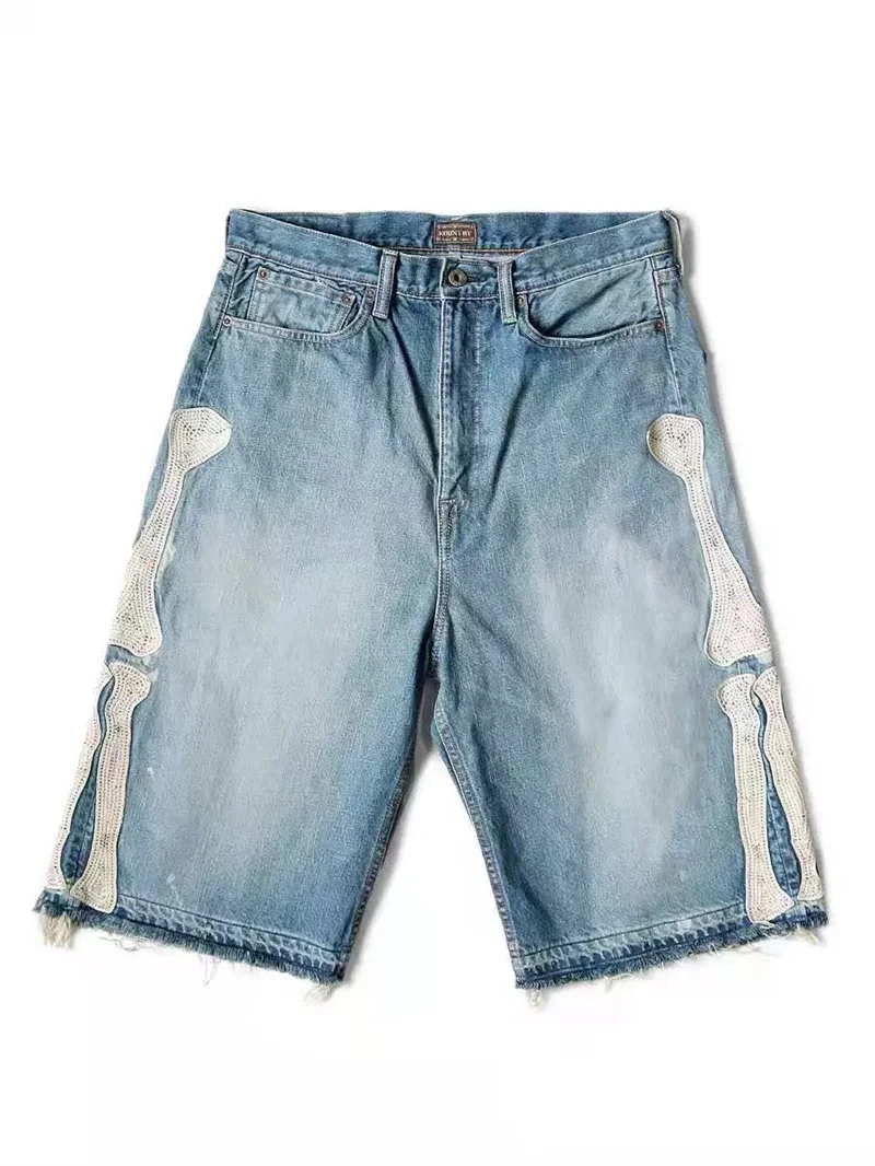Trend KAPITAL Y2K Bone Embroidery Five-point Jeans Men's Loose Straight Pants Washed Blue Jeans Summer Shorts for Men Women
Trend KAPITAL Y2K Bone Embroidery Five-point Jeans Men's Loose Straight Pants Washed Blue Jeans Summer Shorts for Men Women