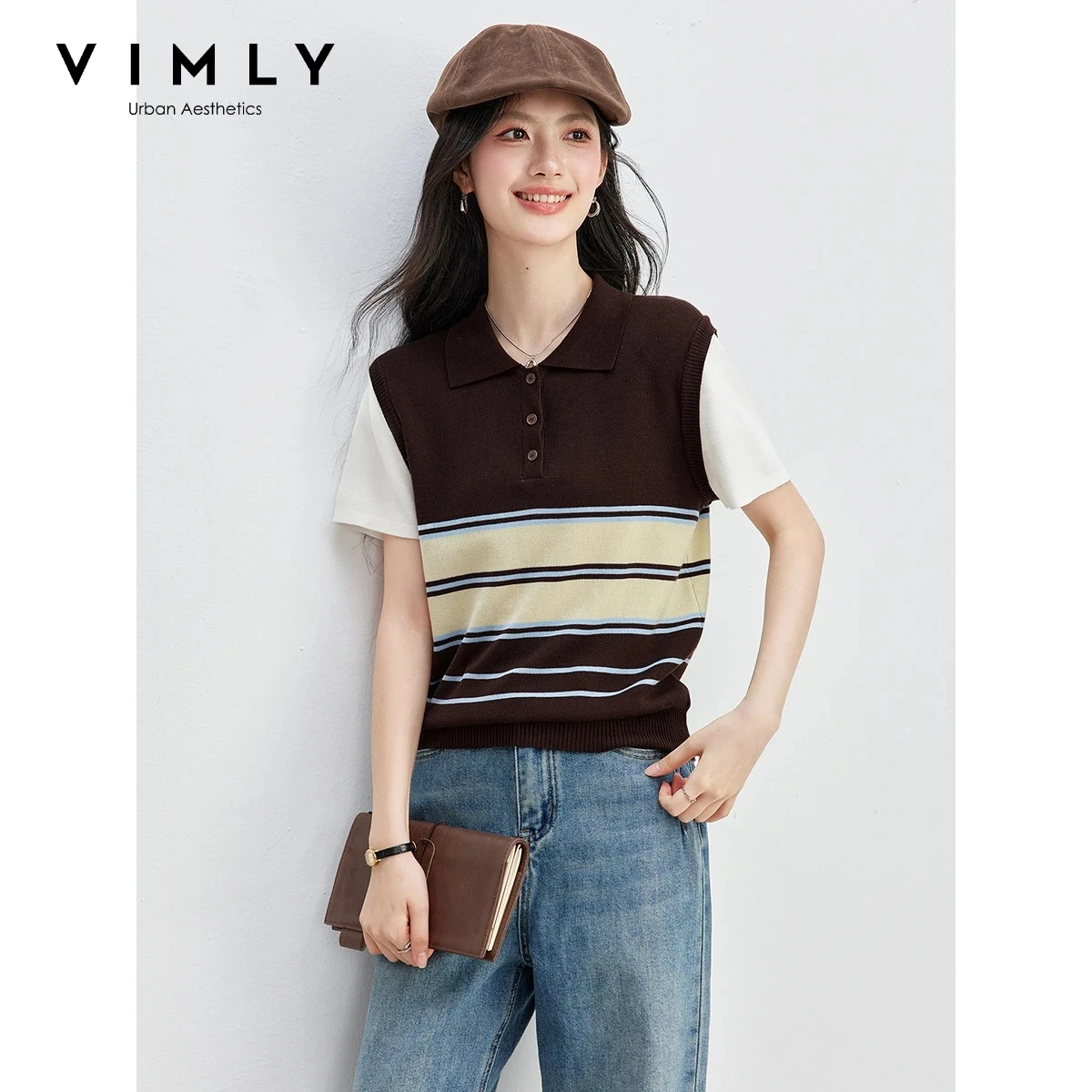 VIMLY Women's Striped Knit Polo Lapel Collar T-shirt 2026 Summer Preppy Color Block Layered Short Sleeve Tee Casual Top 75377
VIMLY Women's Striped Knit Polo Lapel Collar T-shirt 2026 Summer Preppy Color Block Layered Short Sleeve Tee Casual Top 75377