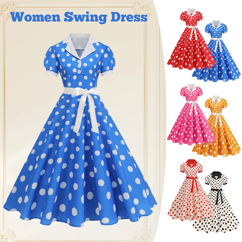 Polka Dot 50s 60s Vintage Dress Women Elegant Belted Robe Women Retro Rockabilly Prom Wedding Party Princess Dress
Polka Dot 50s 60s Vintage Dress Women Elegant Belted Robe Women Retro Rockabilly Prom Wedding Party Princess Dress