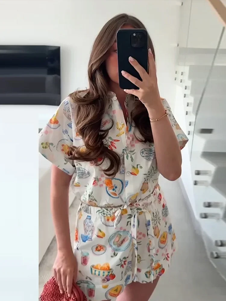 Casual Flower Printed Shirt Short Women's Suits Short Sleeve Lapel Top Shorts Lady Sets 2025 Summer Fashion Female 2 Pieces Set
Casual Flower Printed Shirt Short Women's Suits Short Sleeve Lapel Top Shorts Lady Sets 2025 Summer Fashion Female 2 Pieces Set