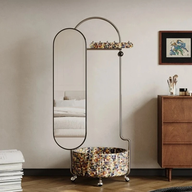 Art removable coat rack full-length mirror integrated with basket light luxury stainless steel high-end household hanger
Art removable coat rack full-length mirror integrated with basket light luxury stainless steel high-end household hanger