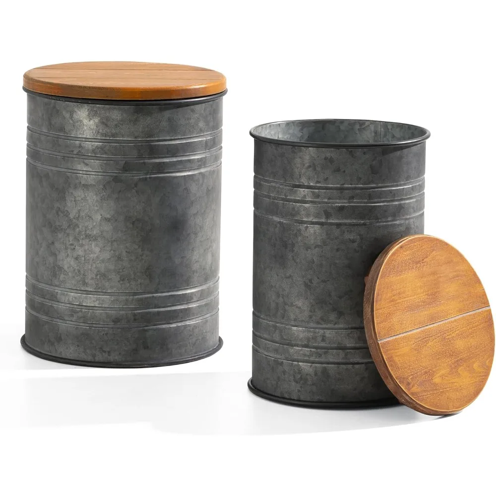 Rustic End Table Set of 2, Farmhouse Galvanized Metal Barrel Ottoman Storage Stool with Round Wood Lid for Living Room Furnitur
Rustic End Table Set of 2, Farmhouse Galvanized Metal Barrel Ottoman Storage Stool with Round Wood Lid for Living Room Furnitur