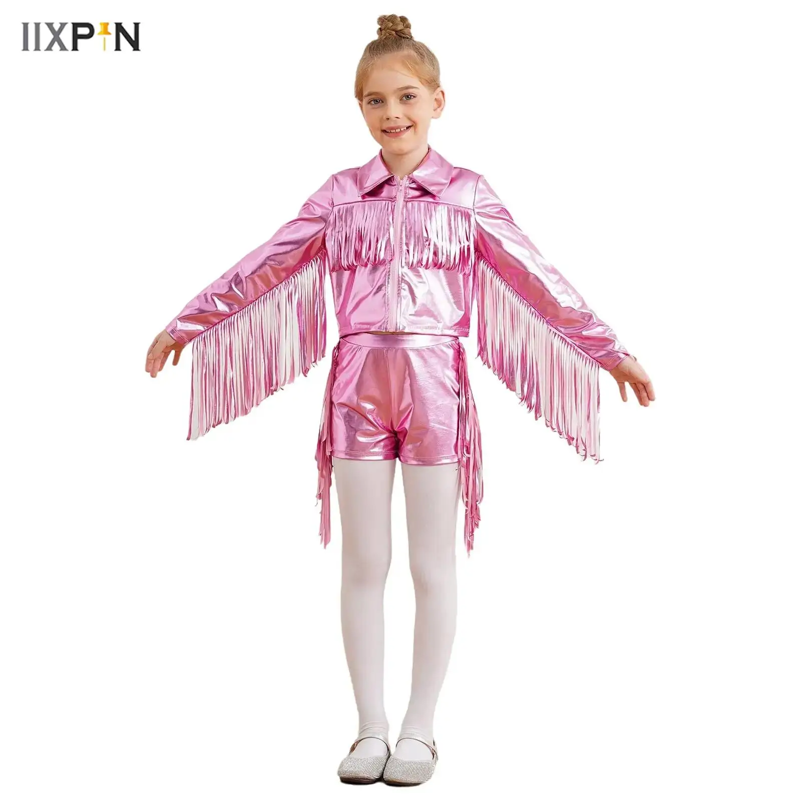 Kids Girls Hip hop Disco Dance Outfit Tassels Metallic Turn-Down Collar Long Sleeve Zipper Jacket Coat+Shorts Y2K Streetwear
Kids Girls Hip hop Disco Dance Outfit Tassels Metallic Turn-Down Collar Long Sleeve Zipper Jacket Coat+Shorts Y2K Streetwear