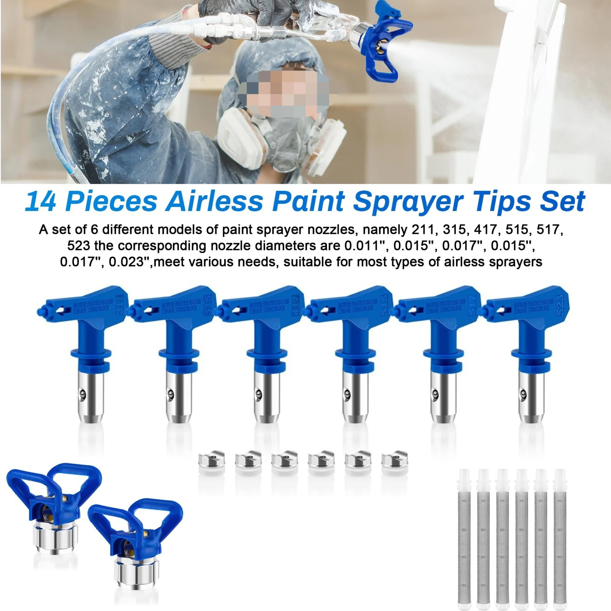 14 Pcs Airless Paint Sprayer Tips Set 6 Reversible Spray Nozzles 6 Airless Paint Spray Gun Filters 2 Nozzle Tip Guards Painting
14 Pcs Airless Paint Sprayer Tips Set 6 Reversible Spray Nozzles 6 Airless Paint Spray Gun Filters 2 Nozzle Tip Guards Painting