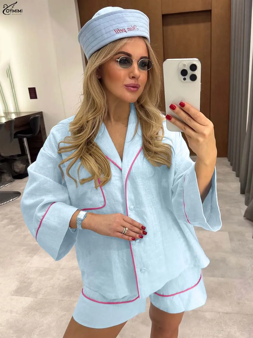 Oymimi Casual Blue Patchwork 2 Piece Sets Woman Outfit Fashion Long Sleeve Button Shirts And High Waist Drawstring Shorts Sets
Oymimi Casual Blue Patchwork 2 Piece Sets Woman Outfit Fashion Long Sleeve Button Shirts And High Waist Drawstring Shorts Sets