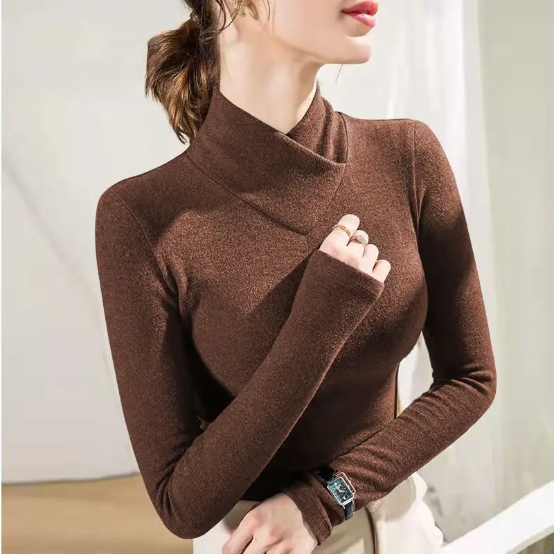 Thickened German Velvet Bottoming T-Shirts Half Height Collar Asymmetrical Basic Flocking Long Sleeve Slim Women Autumn Winter
Thickened German Velvet Bottoming T-Shirts Half Height Collar Asymmetrical Basic Flocking Long Sleeve Slim Women Autumn Winter
