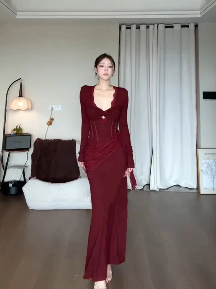 Syxatn N13 Elegant Lace Splice Long Dress Women's Sexy V-neck Sleeveless Bodycon Dress Autumn Winter Pleated High-waisted Skirt
Syxatn N13 Elegant Lace Splice Long Dress Women's Sexy V-neck Sleeveless Bodycon Dress Autumn Winter Pleated High-waisted Skirt