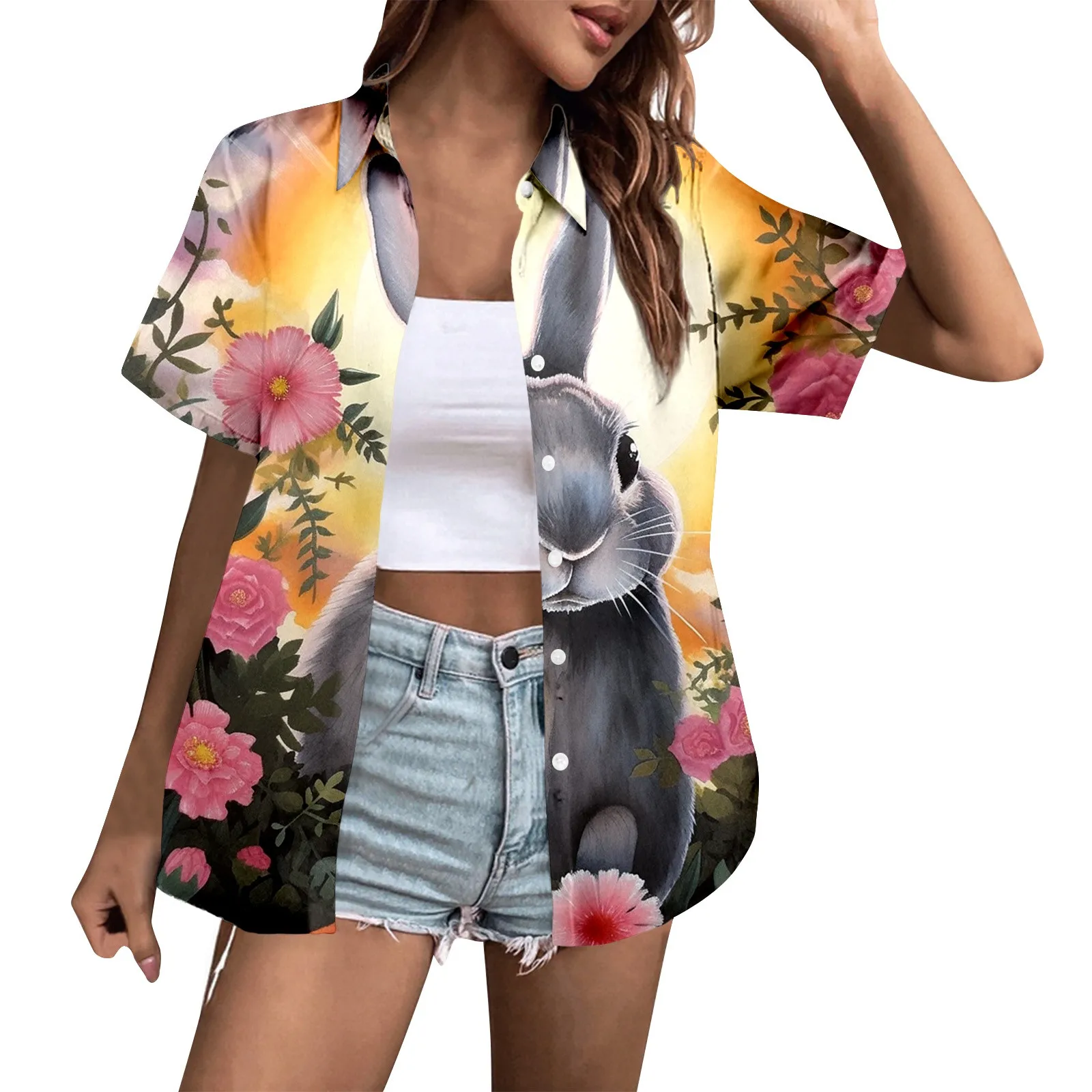 2025 Happy Easter Cartoon Rabbit Hawaiian Shirts Women 3D Printed Beach Shirt Women Funny Colored Egg Shirt Button Tops 
2025 Happy Easter Cartoon Rabbit Hawaiian Shirts Women 3D Printed Beach Shirt Women Funny Colored Egg Shirt Button Tops