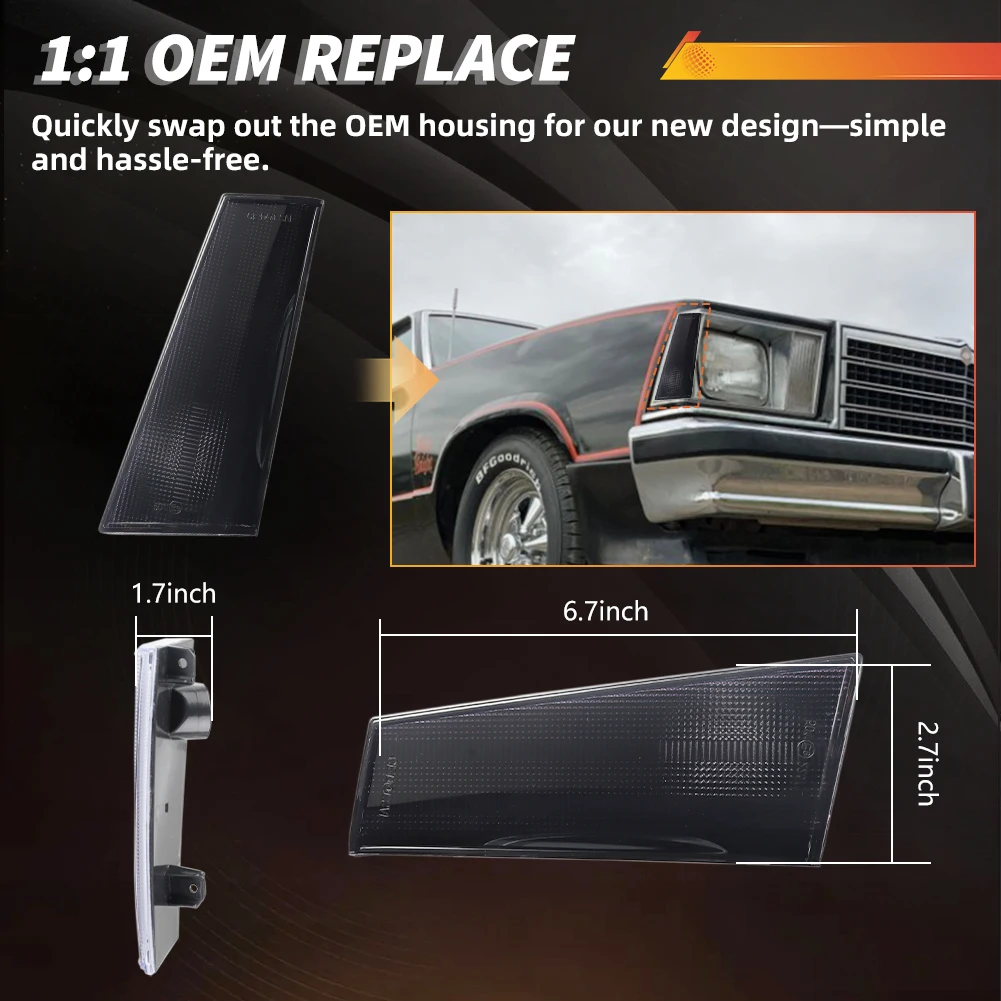 2Pcs For 1978 1979 Chevrolet El Camino Chevrolet Malibu GMC Caballero Front Bumper Turn Signal Light Side Marker Light DRL Cover
2Pcs For 1978 1979 Chevrolet El Camino Chevrolet Malibu GMC Caballero Front Bumper Turn Signal Light Side Marker Light DRL Cover