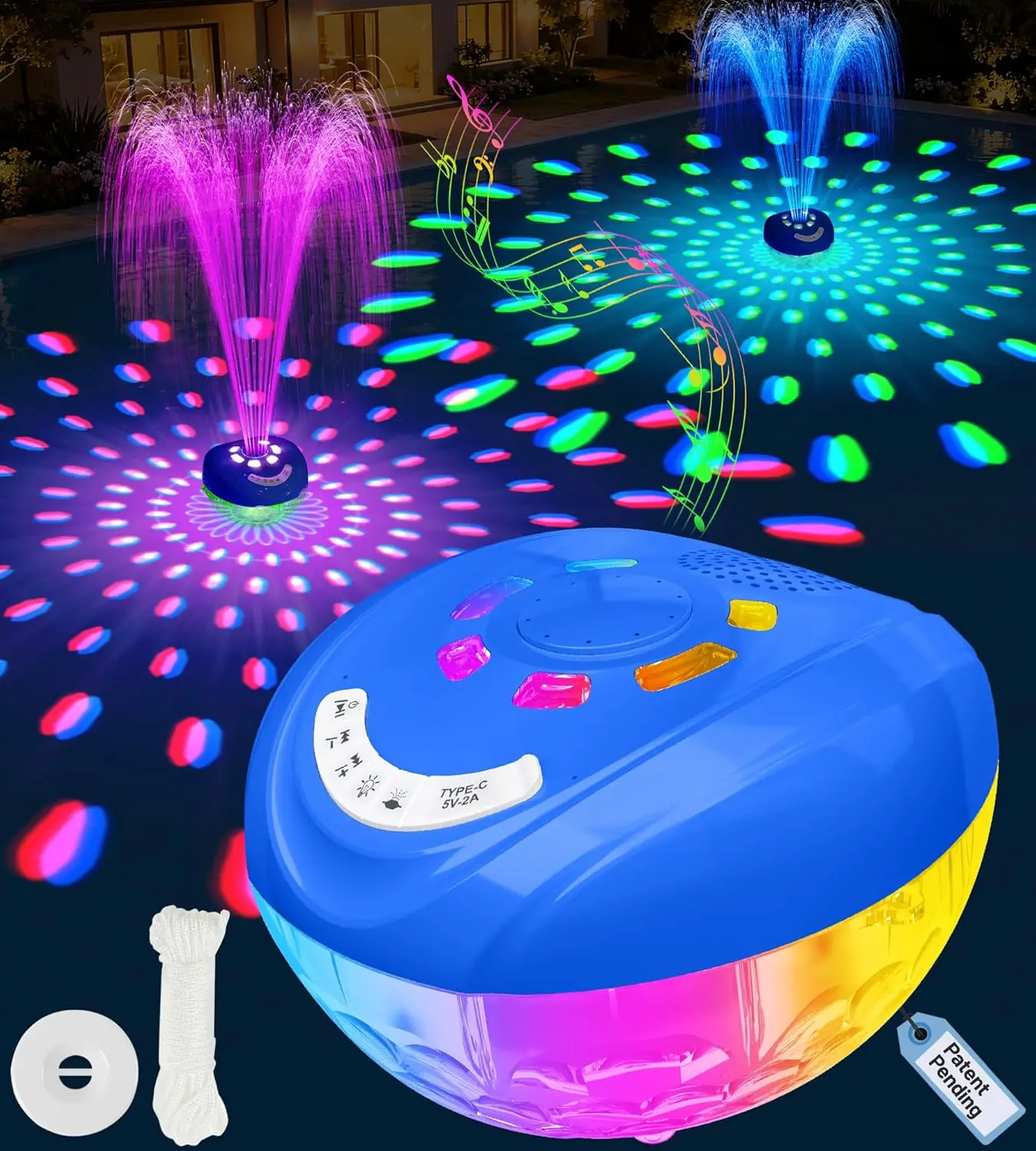 3-in-1 Floating Pool Fountain with Lights & Speaker, RGB LED, Bluetooth 5.4, IP68 Waterproof, for Inground/Above Ground Pools
3-in-1 Floating Pool Fountain with Lights & Speaker, RGB LED, Bluetooth 5.4, IP68 Waterproof, for Inground/Above Ground Pools