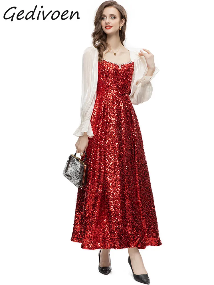 Gedivoen Summer Fashion Designer Vintage Hit Color Dress Women's Square Collar Diamond Sequins High Waist Slim A-LINE Long Dress
Gedivoen Summer Fashion Designer Vintage Hit Color Dress Women's Square Collar Diamond Sequins High Waist Slim A-LINE Long Dress