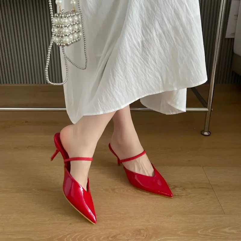 Wine Red Shoes Woman Pointed Slingback Heels Black Patent Leather Close Toe Slippers Leisure Summer Lazy Shoes
Wine Red Shoes Woman Pointed Slingback Heels Black Patent Leather Close Toe Slippers Leisure Summer Lazy Shoes