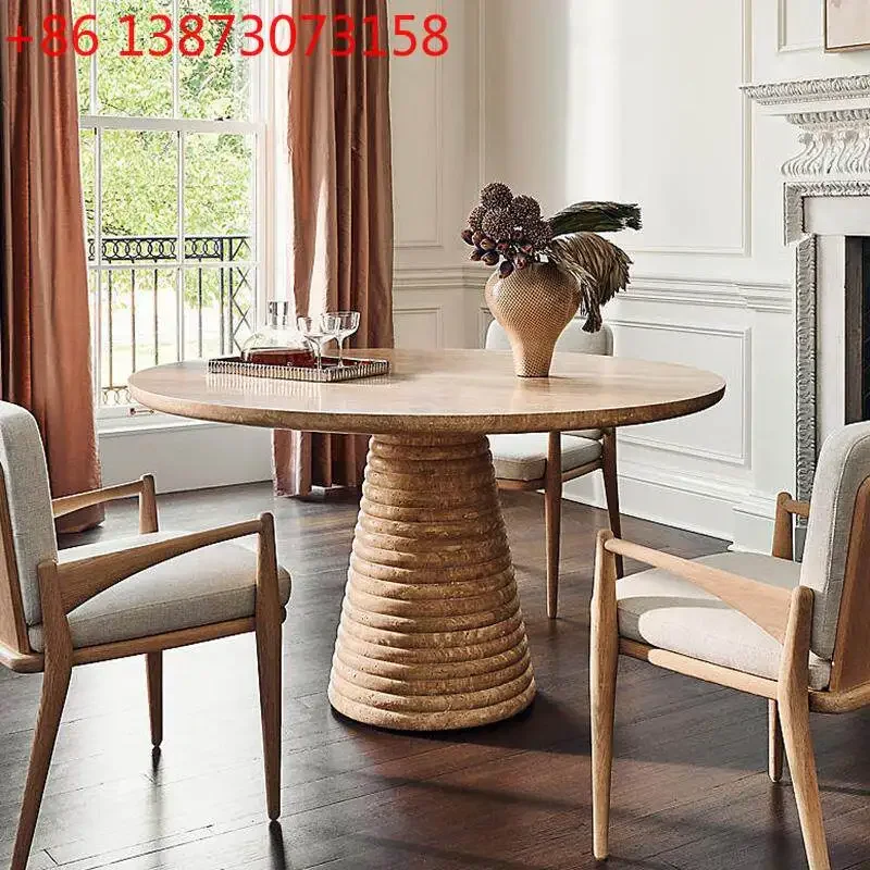 Nordic natural travertine round designer household cream style small apartment negotiation table reception table
Nordic natural travertine round designer household cream style small apartment negotiation table reception table