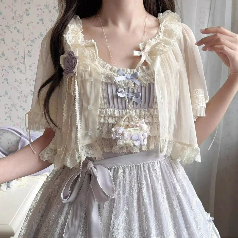 Summer Japanese Lolita Style Sweet Short Blouse Women Kawaii Bow Lace Ruffles Thin Chiffon Button Shirt Harajuku Y2k Inside Top
Summer Japanese Lolita Style Sweet Short Blouse Women Kawaii Bow Lace Ruffles Thin Chiffon Button Shirt Harajuku Y2k Inside Top