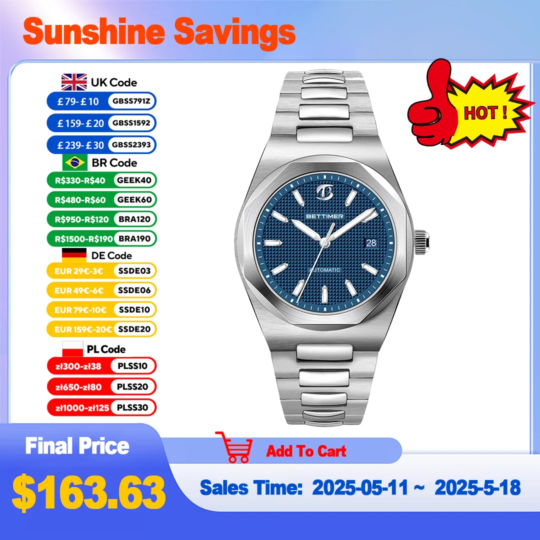 BETTIMER Automatic Mechanical Wristwatch 40mm PT5000 Luxury Men's Watches Sapphire Stainless Steel 100m Waterproof watch B8001
BETTIMER Automatic Mechanical Wristwatch 40mm PT5000 Luxury Men's Watches Sapphire Stainless Steel 100m Waterproof watch B8001