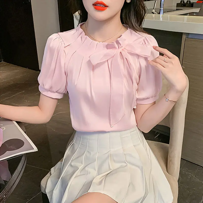 Летняя коллекция 2023: Корейская шифоновая блузка с узелковым дизайном, высококачественная, с рукавами-фонариками, однотонная, повседневная, для женщин
Летняя коллекция 2023: Корейская шифоновая блузка с узелковым дизайном, высококачественная, с рукавами-фонариками, однотонная, повседневная, для женщин