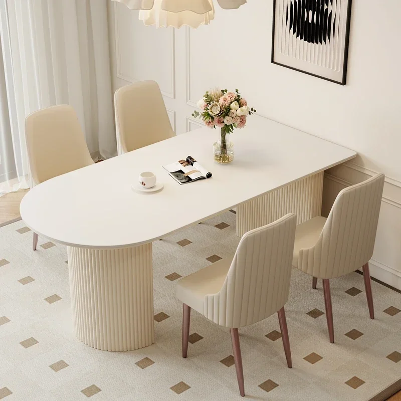 Cream wind rock board dining table light luxury modern simple household small apartment white French semi-round island dining ta
Cream wind rock board dining table light luxury modern simple household small apartment white French semi-round island dining ta