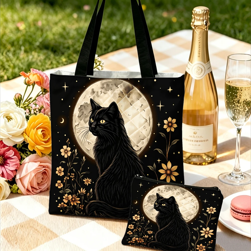 1/2pc Black Cat Moon Floral Tote Bag Print Shoulder Bags And Cosmetic Bag Combination Everyday Lightweight Grocery Storage Pouch
1/2pc Black Cat Moon Floral Tote Bag Print Shoulder Bags And Cosmetic Bag Combination Everyday Lightweight Grocery Storage Pouch